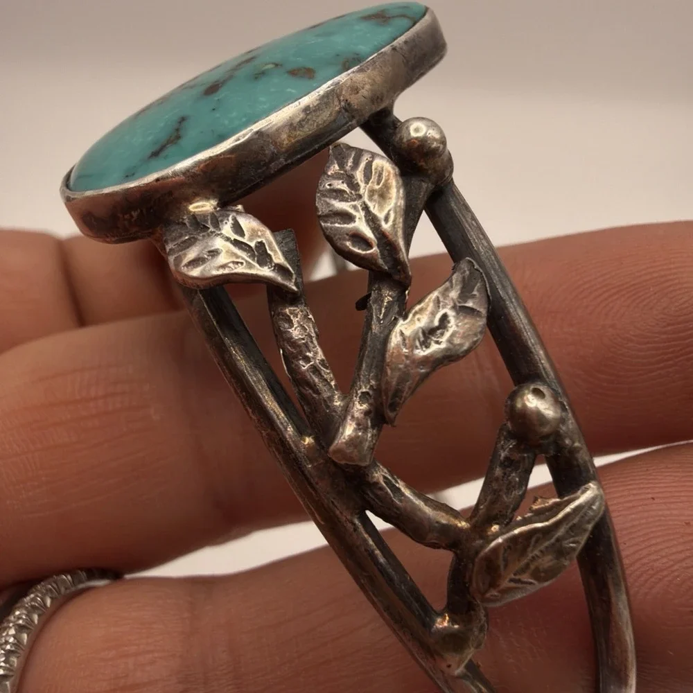 VTG South Western Sterling Silver Turquoise Cuff Bracelet Size 7.5 27g